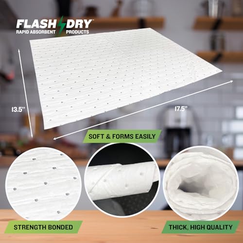 Image of FlashDry Oil Absorbent Pads - High Absorbency of Oil-Based Liquids, Water-Repellent, Tear-Resistant, Premium Mats, Ideal for Garage, Driveway, Automotive, Marine Use, 17.5 inch x 13.5 inch, 10 Pads in Total