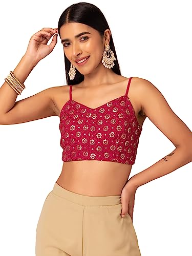 Image of Indya Women's Georgette Embroidered Sleeveless Regular Fit Blouse Pack of 1