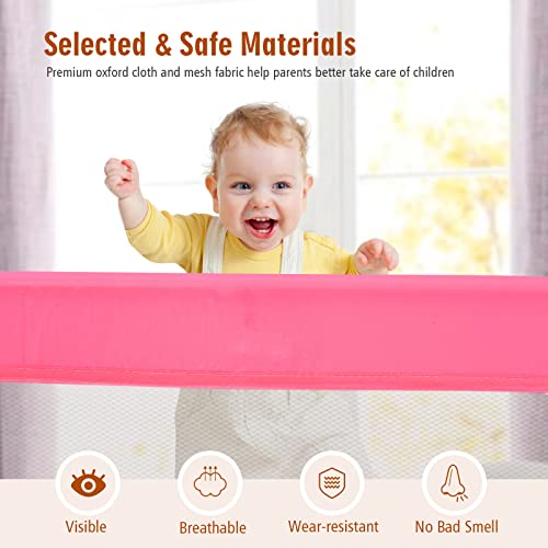 Honey Joy Bed Rail For Toddlers, 71-In Extra Long, Portable Safety Bed Guardrail W/Double Safety Child Lock, Foldable Baby Bed Rail Guard, Fit King & Queen Full Twin Size Bed Mattress(Pink, Pack 1) #TOP3