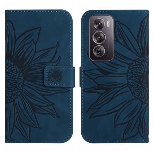 Rfvzubemok Compatible with Oppo Reno12 Pro 5G Cover,Compatible with Oppo Reno12 Pro (China) 5G Flip Kickstand Card Slots Magnetic Closure Phone Case Blue