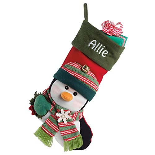 Let's Make Memories Big Face Jingle Bell Personalized Christmas Stocking - 3D Plush - Customized Embroidered Name - 20" L - Penguin #TOP23