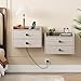 Floating Nightstand Set of 2 with 2 Storage Drawers and Charging Station Wood Wall Mounted Bedside End Table Modern Night Stands Set 2 for Bedroom,Small Space,Grey Black