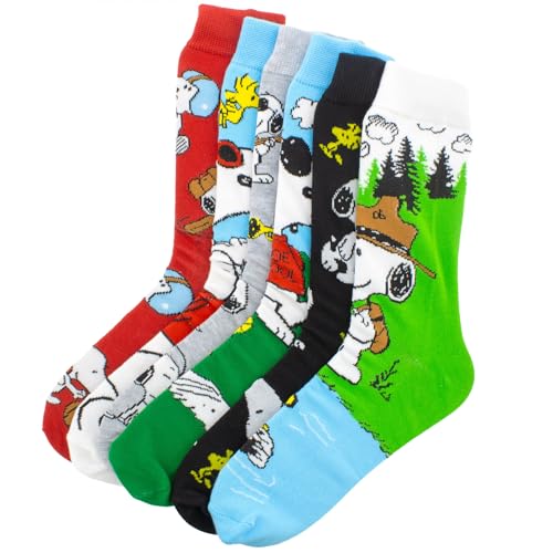 Hyp Peanuts Snoopy Blue Assorted Crew Socks 6-pack