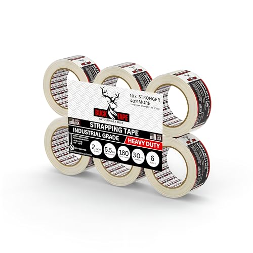 6 Pack Buck Strapping Tape 2 Inch x 30 Yds (90ft), 5.5 Mil – Heavy Duty Fiberglass Tape, Filament Tape, Reinforced Packing Tape with Synthetic PET Adhesive for Bundling, Shipping &amp; Palletizing