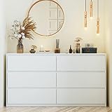 FUFU&GAGA White Chest of Drawers 6 Drawer Chest Dresser Wood Dresser for Bedroom Closet (59”W x 15.7