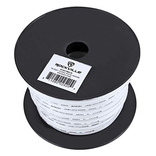 Image of Rockville R14G75MSW 75 Foot Spool Marine Waterproof 14 AWG Speaker Wire White | Spool, Oxygen-Free Copper, UL1426, Super-Flex PVC Jacket, Waterproof, UV /Corrosion Resistant, Marine Audio Use