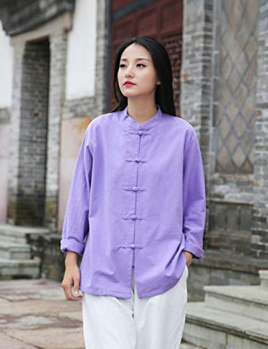 Image of Womens Cotton Linen Casual Long Sleeve Loose T-Shirt Tops Button Down Blouse Cardigan Shirts