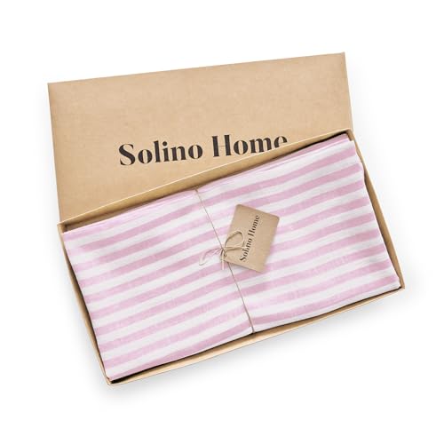 Solino Home Linen Tablecloth 60 x 132 Inch - 100% Pure Linen Cherry Blossom and White Table Cloth for Rectangle Tables - Amalfi Stripe, Machine Washable Tablecloth for Spring, Summer by Solino Home - Image 3