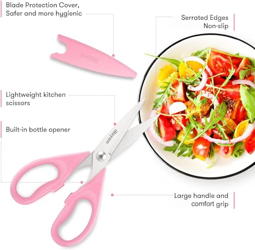 Valentines Day Gifts for Women Mom Wife Her, iBayam All Purpose Kitchen Shears 8.5" Cooking Scissors with Sheath, Pink Kitchen Accessories Household Appliances Home Essentials Kitchen Gadgets Utensils