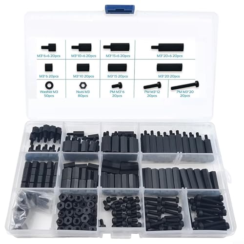 350PCS Black Nylon Hardware Kit Hex Spacer Assortment Set