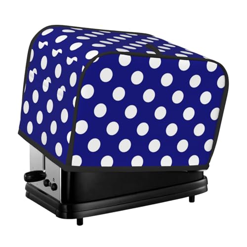 Copertura per tostapane a 2 fette, blu navy e bianco a pois, con tasche per piccoli elettrodomestici da cucina, copertura per piccoli elettrodomestici e protezione dalle impronte digitali, lavabile in