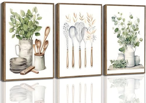 Toile vert sauge pour égayer un mur vide lot de 3 tableaux de cuisine