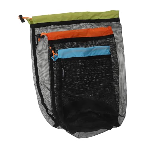 Cabilock Bolsa de Compresión de Malla Negra 3 Piezas (Tallas S-l) para Camping y Senderismo, Ligera, Ventilada, con Cordón para Almacenar Sacos de Dormir, Ropa y Equipo de Mochilero