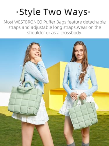 Image of WESTBRONCO Puffer Crossbody Bags for Women Quilted Tote Bag Puffy Weekender Overnight Bag Nylon Shoulder Handbag