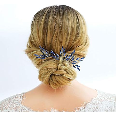 Artio Bride Wedding Rhinestone Hair Pins Bridal Hair Accessories Hair Piece for Women and Girls 3 PCS HP042 (Blue) Cover