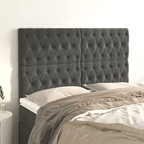 Yunovire Cabecero gris oscuro 144 x 7 x 118/128 cm, terciopelo, altura regulable, cabecero de cama, cabecero tapizado para dormitorio, tela suave, patas estables