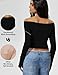 ZeroBound Built in Shelf Bra Off Shoulder Tops - Long Sleeve Off Shoulder Crop Shirts for Women, Basic Going Out Tops for Spring and Fall Black L