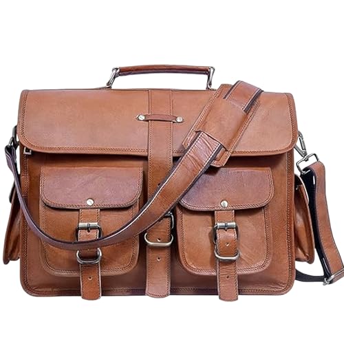 ALASKA EXPORTS Mens Laptop Messenger Bag Leather Briefcase Office Shoulder Satchel Computer Bags | Laptops Handbag | Business Satchel (17" Inches)