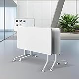 AVLLSO Weißer Klapptisch mit Rollen - Moderner Schreibtisch für Unternehmen, Schulungen, Besprechungen & Unterricht(2pcs,55.1in)