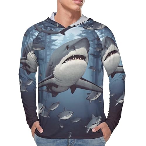 Men's Sun Protection Hoodie UPF 50+ Long Sleeve Shirt Funny Sharks Design Rash Guard Sun Shirt for Outdoor4