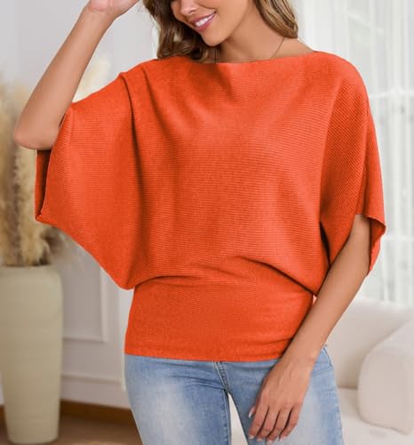 Image of MAKARTHY Womens Batwing Sleeves Knitted Dolman Pullovers Boat Neck Tops Sweatershirts