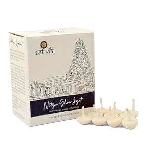 SATVIK Pure Ghee Wicks – 100 Pieces in 1 Box Cotton Wicks | Up to 30mints Burning Time | Ideal for Hindu Pooja – Wax Free, Ghee Batti, Jyot Batti | Pooja Essentials Ghee Wicks