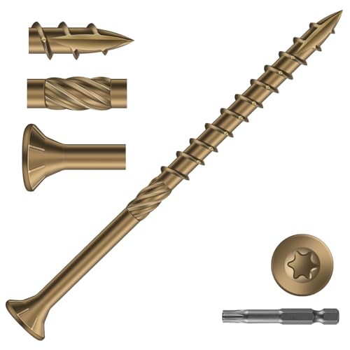 Image of #9 x 3 Inch Deck Screws (69Pcs) 1lb. Carbon Steel, Yellow, Flat Head, Rust Resistant epoxy Coated, with T25 Star Bit