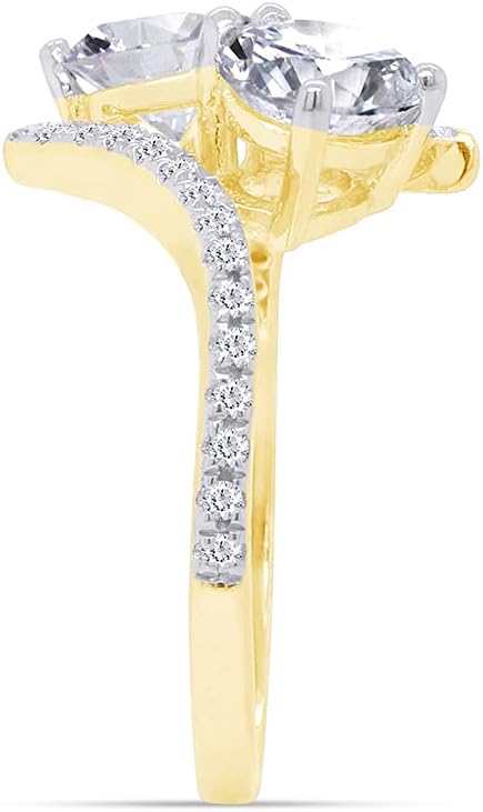SAVEARTH DIAMONDS Two Stone Ring, 6MM Center Round Cut Sparkling White Cubic Zirconia Bypass Engagement Ring In 14k Gold Over Sterling Silver Jewelry For Women