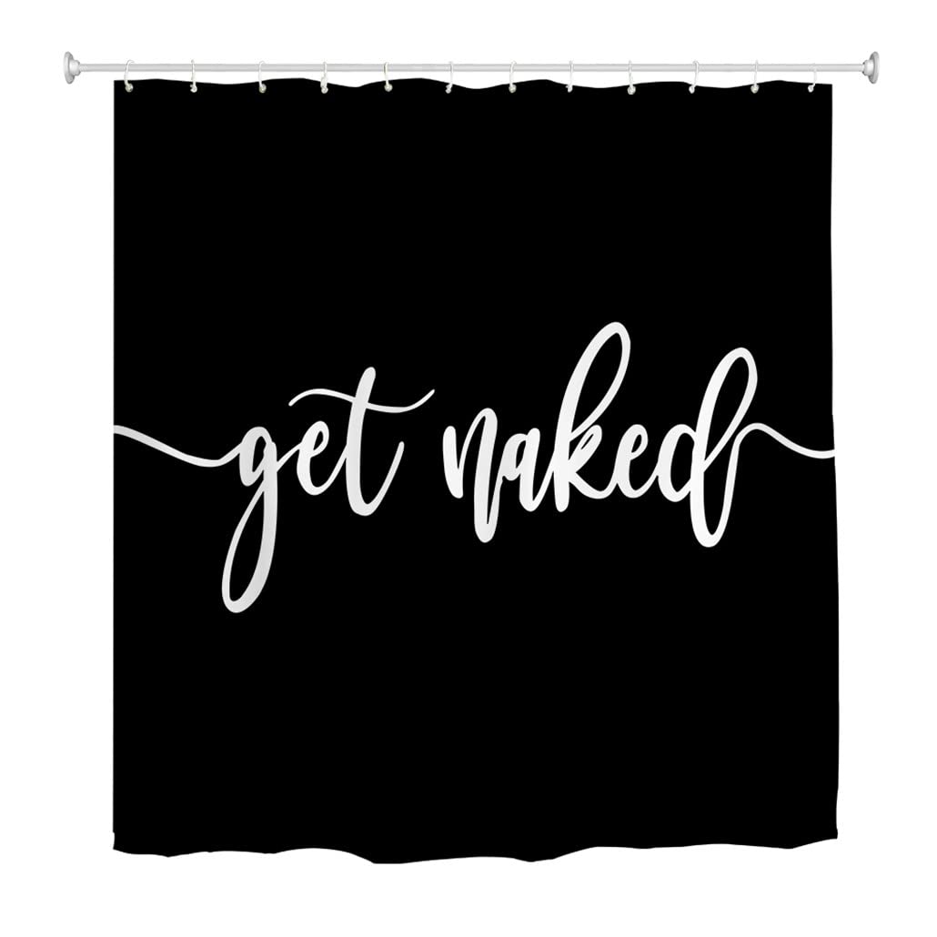 goodbath Shower Curtain Black, Get Naked Waterproof Bathroom Curtains Anti Mould Fabric Bath Curtains,Extra Long 180cm x 240cm