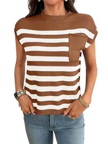 Blusa de punto a rayas ligera para evitar el calor en la oficina de verano