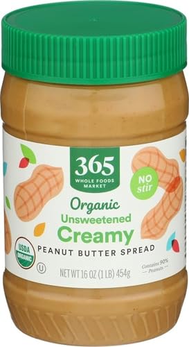 Image of 365 by Whole Foods Market, Organic Creamy Peanut Butter Spread, Unsweetened, No Stir, 16 Ounce