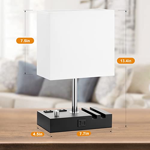 Fully Dimmable Bedside Lamps For Bedroom With Usb C Ports, Kakanuo White Usb Table Lamp Set Of 2, Wooden Desk Lamp With 2 Charging Outlets And Phone Stand For Nightstand And Living Room, Bulb Included #TOP4