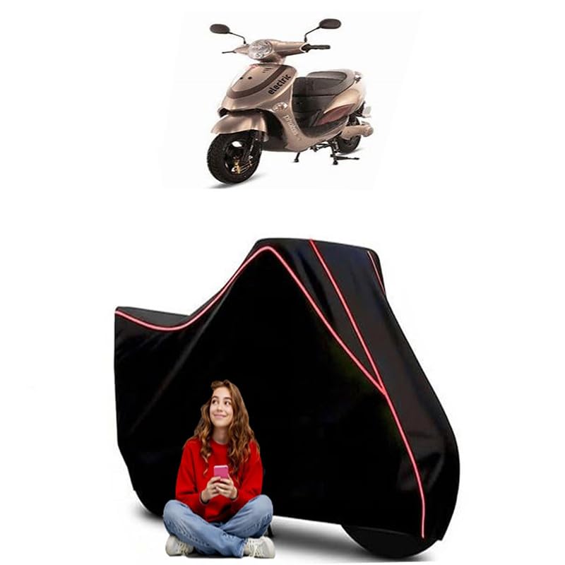 Image of Photon LP Scooty Bike Cover Water Resistant Outdoor Use Universal Fit Scooters Motorcycles Heavy Duty UV Protection Dust Rain Scratch Resistant Elastic Bottom Black Blue Piping