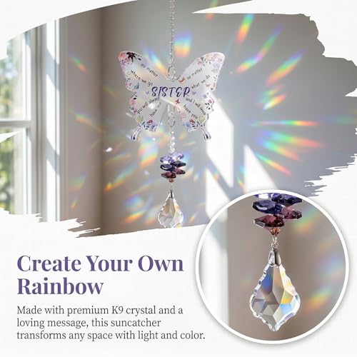 Image of Sisters Gifts from Sister, Sister Birthday Gifts - Crystal Suncatcher with Rainbow Prisms, Handmade Window Hanging for Home Decor, Unique Birthday Gift for Sister Who Has Everything