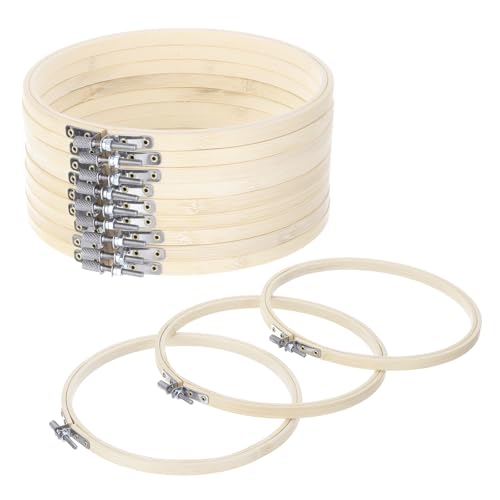Image of MECCANIXITY 12 Pieces 7 Inch Embroidery Hoops Adjustable Round Bamboo Circle Cross Stitch Hoop Ring for Art Craft Handy Sewing Needlework DIY Decoration