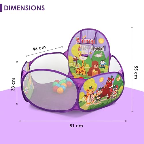 Image of BabyGo Kids Animal Basketball Ball Pool for Kids, Play Tent House for 2+ Year Old Girls and Boys, Ball Pit for Kids, Spacious, Lightweight, Portable & Easy to Set Up (Purple) (No Balls)