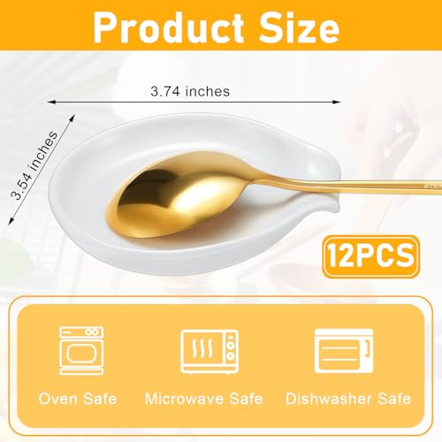 Irenare 12 Pcs Ceramic Spoon Rest for Stove Top 3.74 x 3.54 Inch Porcelain Spoon Holder Utensil Rest Dishwasher Safe Cradle for Home Kitchen Accessories (White) - Thumbnail 2