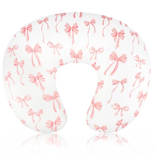 Image of DAYEEBALL Nursing Pillow Cover, Removable Nursing Covers for Breastfeeding Pillows, Stretchy and Soft Fit for Baby Girls Boys Newborn, Pink Bow(Only Cover)