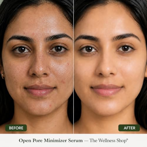 Image of The Wellness Shop Open Pore Minimizer Face Serum 30ml | Enriched with Niacinamide | Reduces Enlarged Pores, Oil Control & Acne Care | Blackhead Reduction & Improves Skin Texture