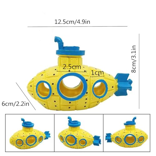 Image of Floating Fish Aquarium Tank Decoration Game Aquarium Accessoriess (Yellow) | Retro Submarine Aquarium Decoration Fish Toy Betta Cichlid Gold Fish Shrimp Hermit Crab Game Companion Aquarium Accessories