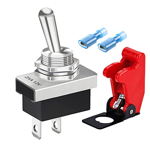 Gebildet Kippschalter aus Metall 25A 12VDC/15A 24VDC/10A 250VAC/ 15A 125VAC SPST An/Aus 2Pin 2Position Wippschalter mit Sicherheitsabdeckung für Auto KN3D-101