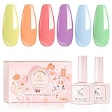 Esmaltes Semipermanente Pastel, Neeko Pintauñas Semipermanente Uñas Gel Amarillo Rosa Claro Naranja Azul Lila Verde Macaron Juego De Gel Esmaltes Uñas Gel Uv Led Para Verano Viaje y Carnaval 6pcs
