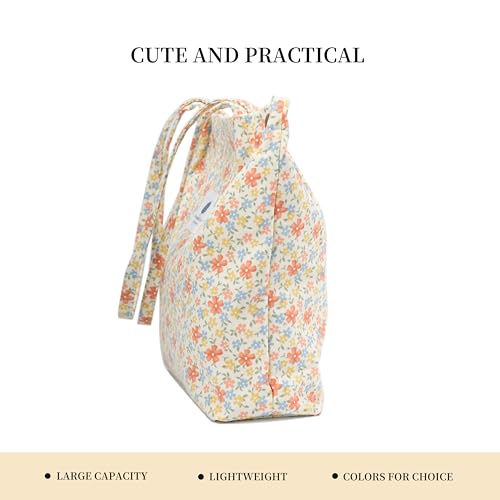 Image of TOPASION Cute Corduroy Tote Bag Canvas Shoulder Handbags for Women Travel Shopping