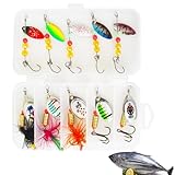 Angelköder Set, 10 Stück Spinner Angelköder, Hakenblinker Angeln, Mehrfarbige Spinner Angeln Löffel Köder mit Box, Lebensechte Pailletten Kunstköder für Forelle, Barsch, Lachs, Hecht, Walleye