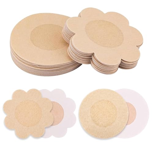 100 Pièces Protège-tétons Invisibles, Cache Teton Invisible Respirant Doux, Jetables Nipple Cover Bande Adhésive Seins, Adapté pour Toutes Les Tenues (Ronde & Prune)