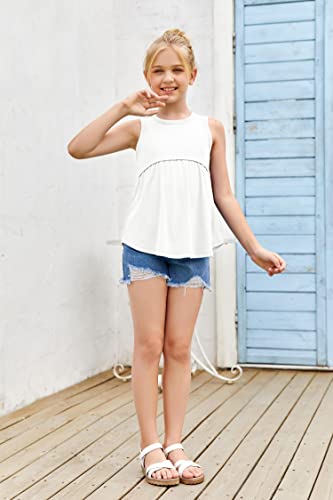 Fashare Girls Tank Top Summer Sleeveless T Shirt Ruffle Peplum Flowy Crewneck Casual Cute Tee Blouse Age 5-13 White #TOP3
