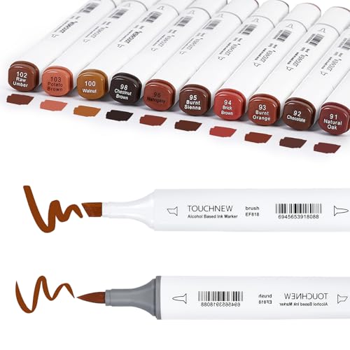 Liulich 10Pcs Alcohol Markers Pure Color Series Dual Tip Soft Art Solid Color Markers Set for Adults Beginner Drawing Sketching (Brown)