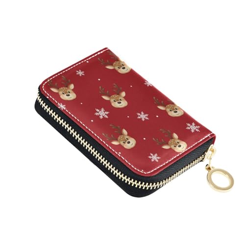 RFID Credit Card Holder Christmas Reindeer Elk Deer Leather With Zipper Card Case Wallet for Women Girls