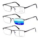 Half Frame Progressive Multifocus Reading Glasses Anti Blue Light,Semi Rimless Readers For Men