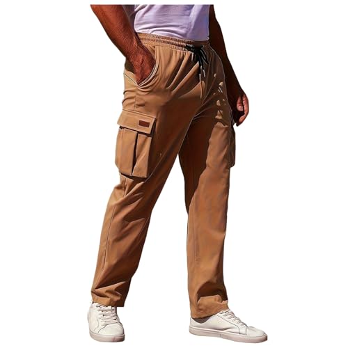 WWricotta Pantalones de Trabajo Tipo Tubo Rectos con cordón Ajustable y Bolsillos Retro para Hombre, de Corte Holgado, Estilo Casual y Deportivo.